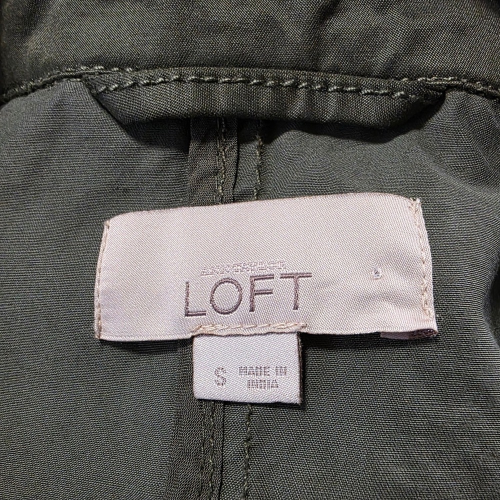 Loft Olive Green Utility Jacket‎ Drawstring Waist Cargo Pockets Women's Small - Picture 9 of 11
